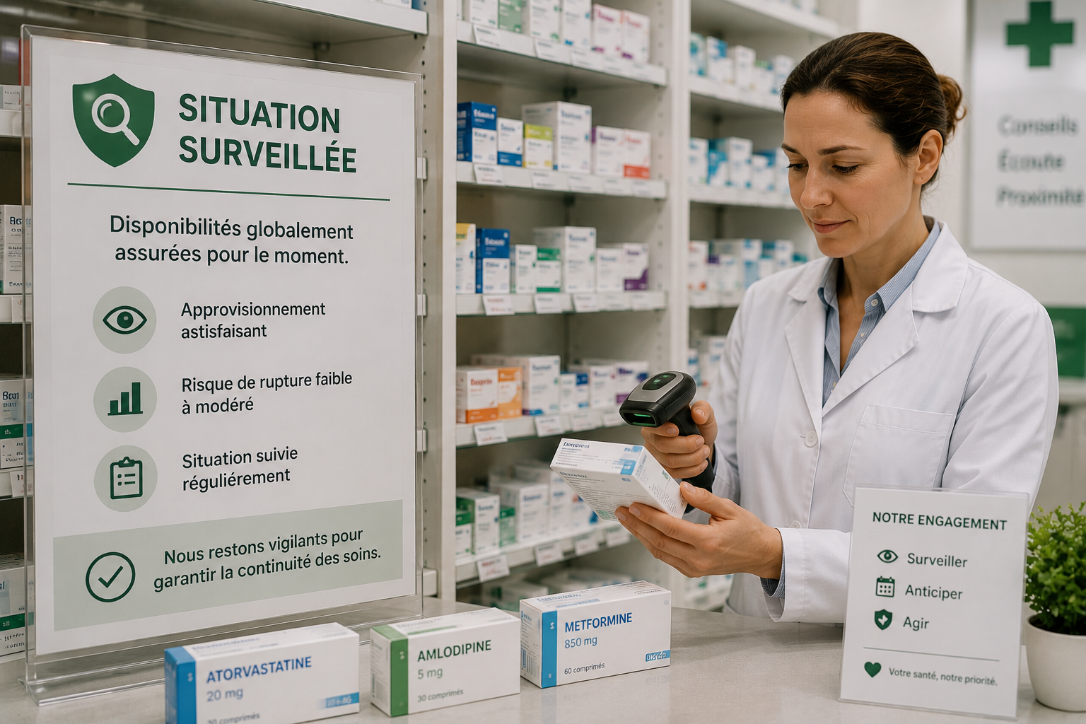 Situation surveillée concernant la disponibilité des médicaments en pharmacie